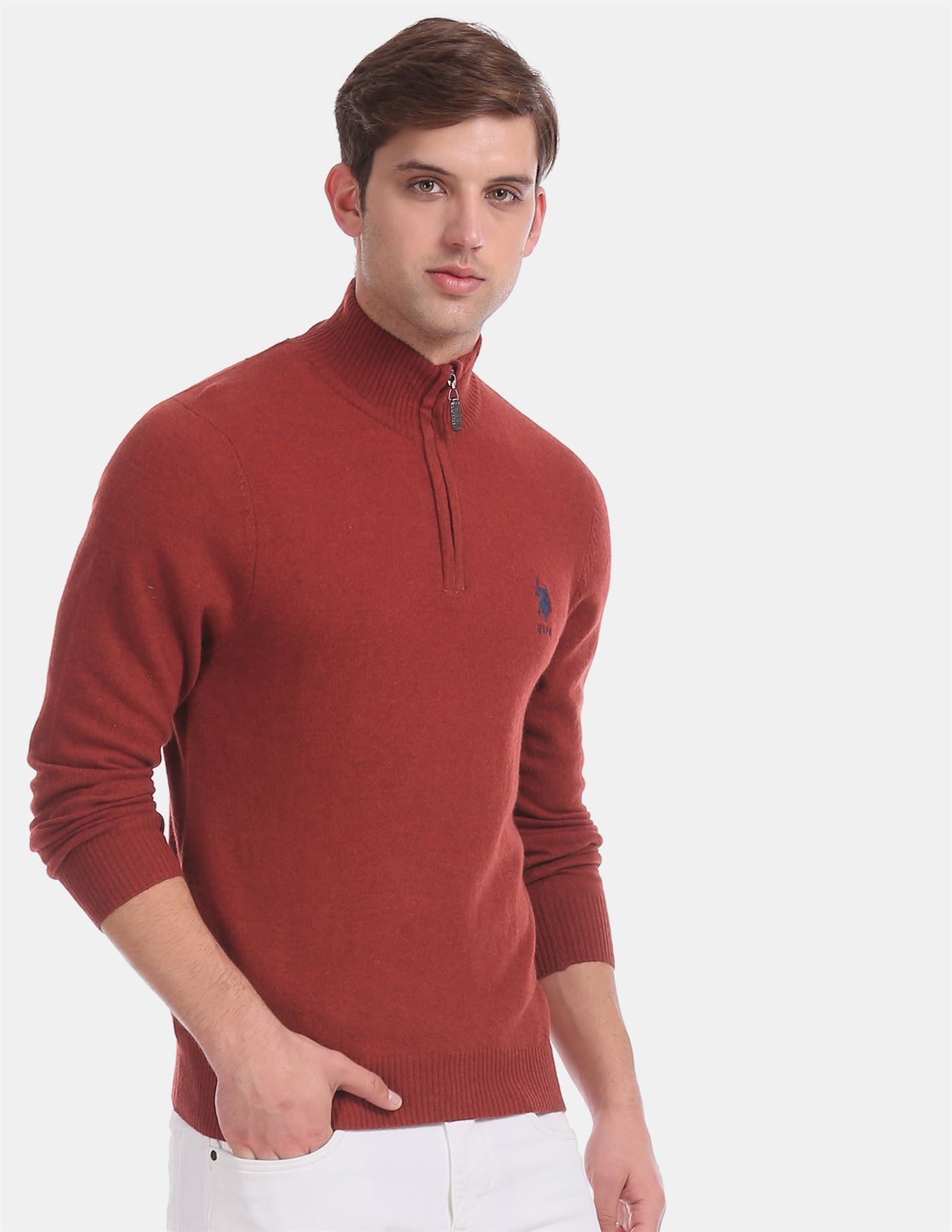 U.S.Polo Assn. Men Casual Wear Maroon Sweater